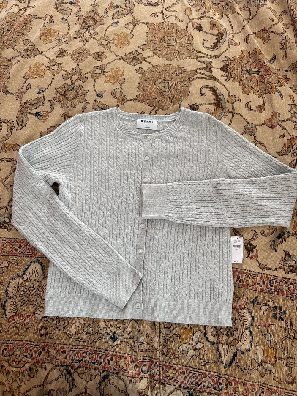 Old Navy Light Gray Cable-Knit Button Cardigan NWT